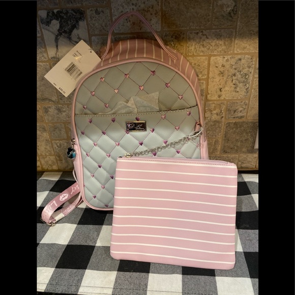 Betsey Johnson Handbags - Betsey Johnson Pink & Gray Backpack w/ Wallet